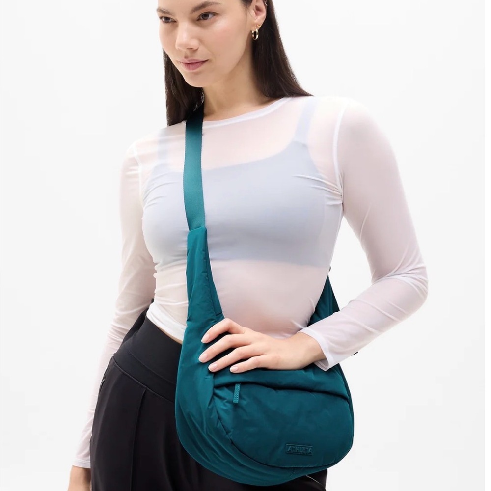 Athleta All About‎ Medium Crossbody Hobo Bag Teal Blue Nylon Lightweight
